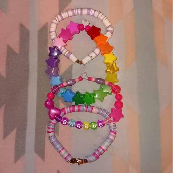 RAINBOW 🌈 COLORFUL BARBIE BEADED STARS KAWAII RAVE BRACELET SET - Picture 3 of 16